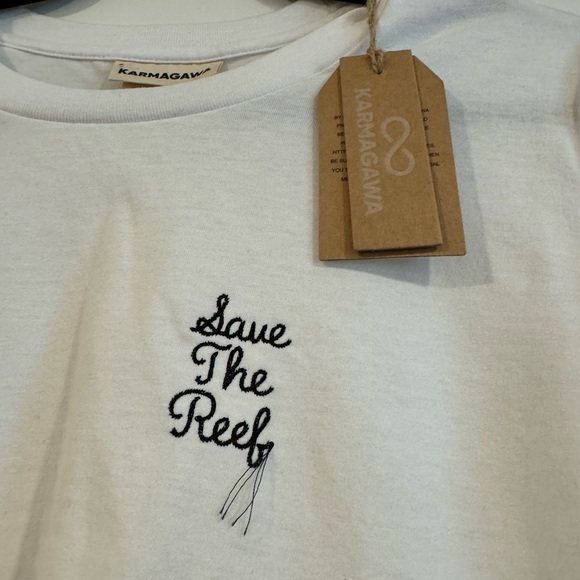 NWT Karmagawa Save The Reef White Black Embroidered Short Sleeve Crop Top medium - Picture 8 of 8